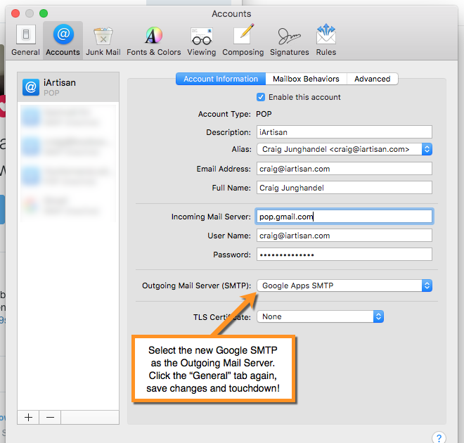 outgoing mail server for gmail mac